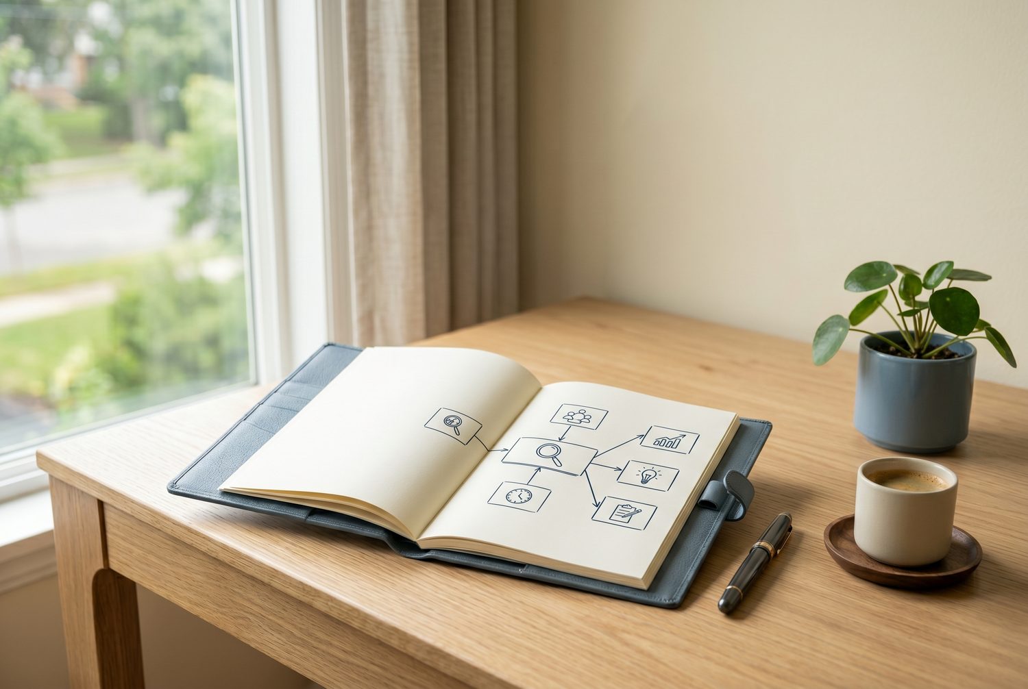 A calm, organized executive workspace