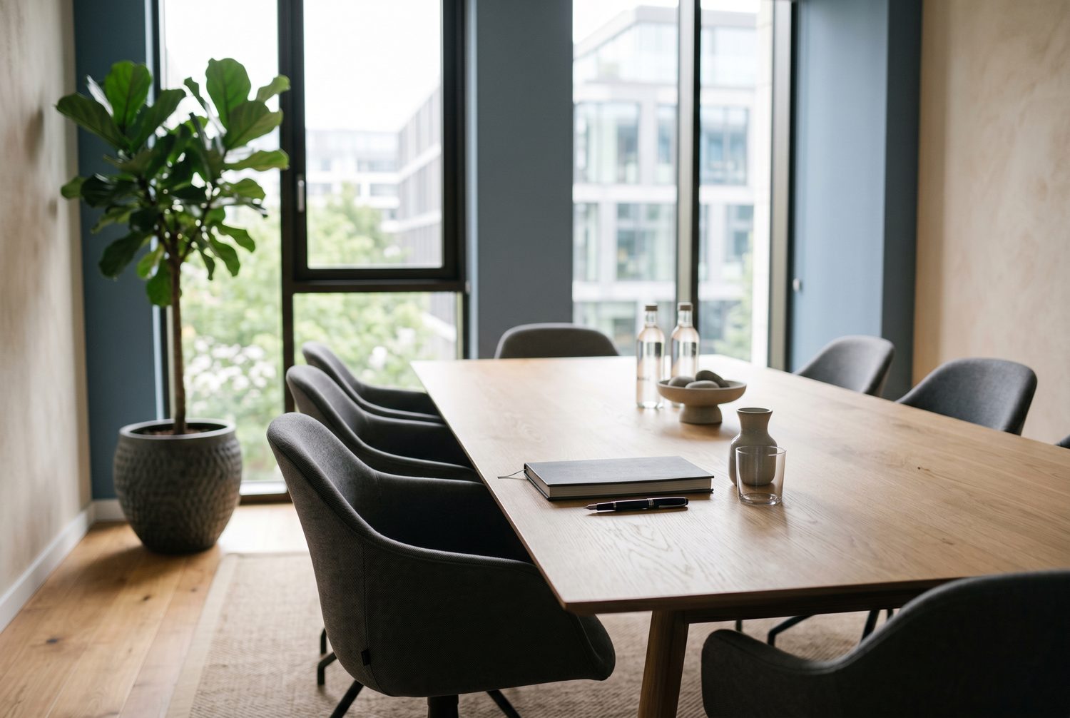 A modern meeting room ready for a session