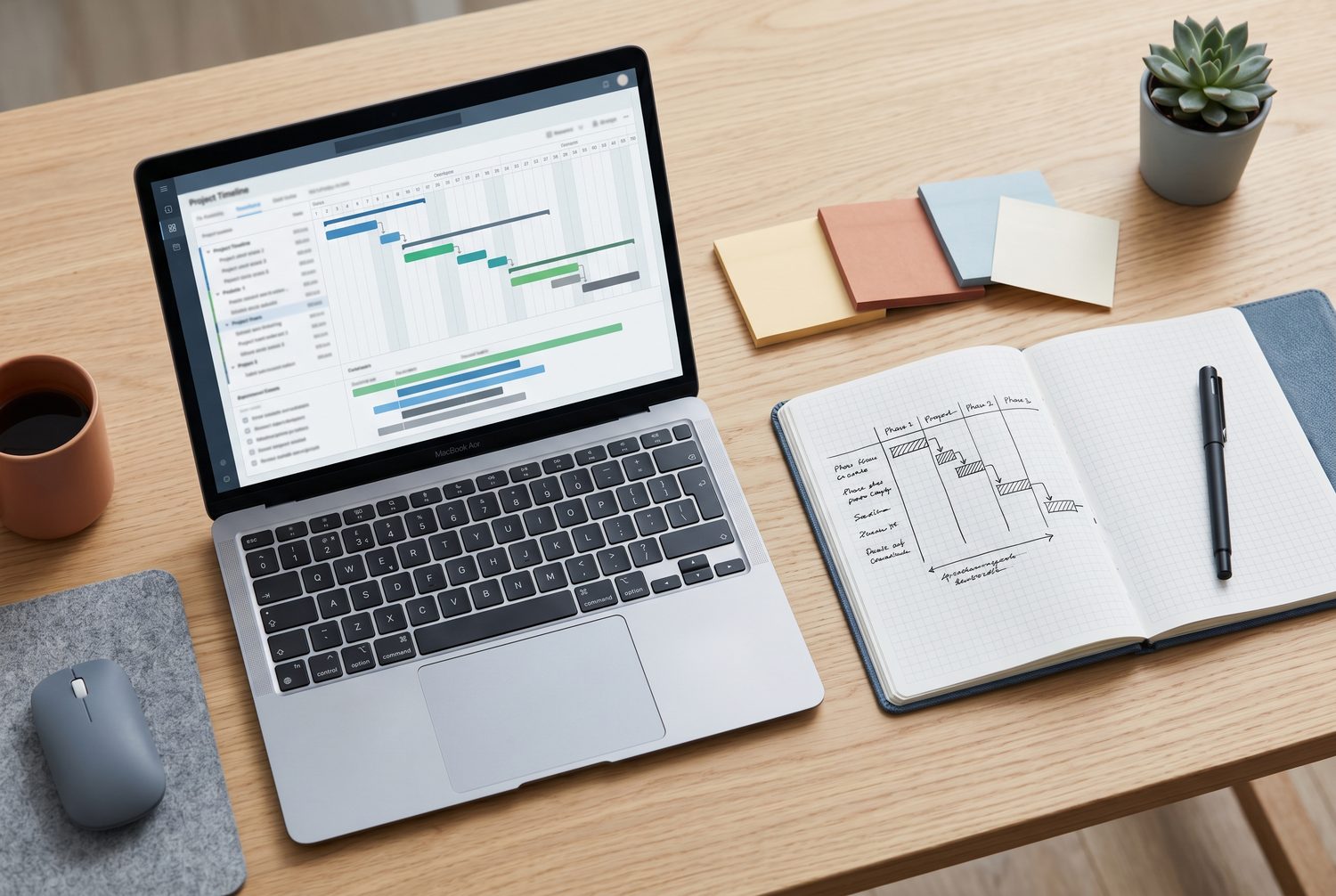 An organized project-planning desk